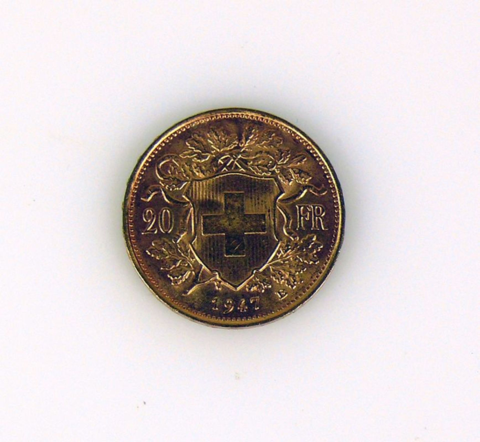 Goldmünze20 FRANKEN; Schweiz, 1947; 6,44g