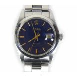 ROLEX-ArmbanduhrOyster Precision; 1957; dunkelblaues Ziffernblatt; Stahl; Handaufzug; Datumsanzeige;