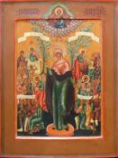 Ikone (Russland, 19.Jh.)Gottesmutter "Freude aller Leidenden"; Eitempera/Kreidegrund; auf Holztafel,