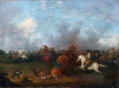 Schlachtenmaler (um 1700)"Vielfigurige Reiterschlacht-Szene"; ÖL/LW; rechts unten unleserlich