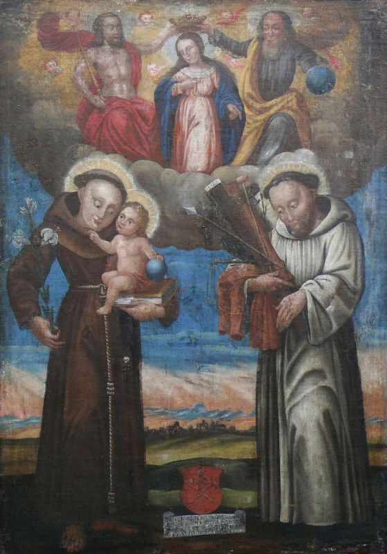 Kirchenmaler (Süddeutsch, 17.Jh.)"Marienkrönung"; Maria, flankiert von Gottvater und Christus auf