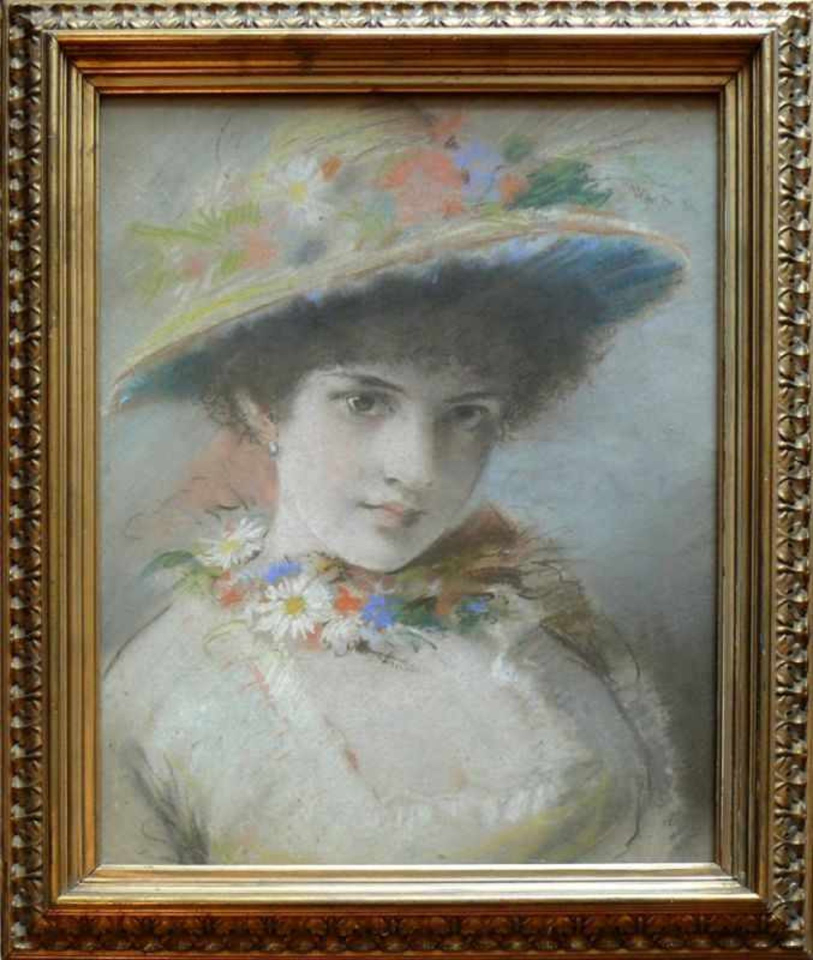 Kaulbach, Hermann (attr., München 1846 - 1909)"Brustportrait einer jungen Frau", den Betrachter
