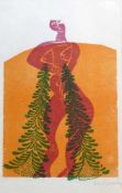 Grieshaber, HAP (1909 Rot an der Rot - 1981 Reutlingen)"Akt mit zwei Wacholderbäumen"; Holzschnitt