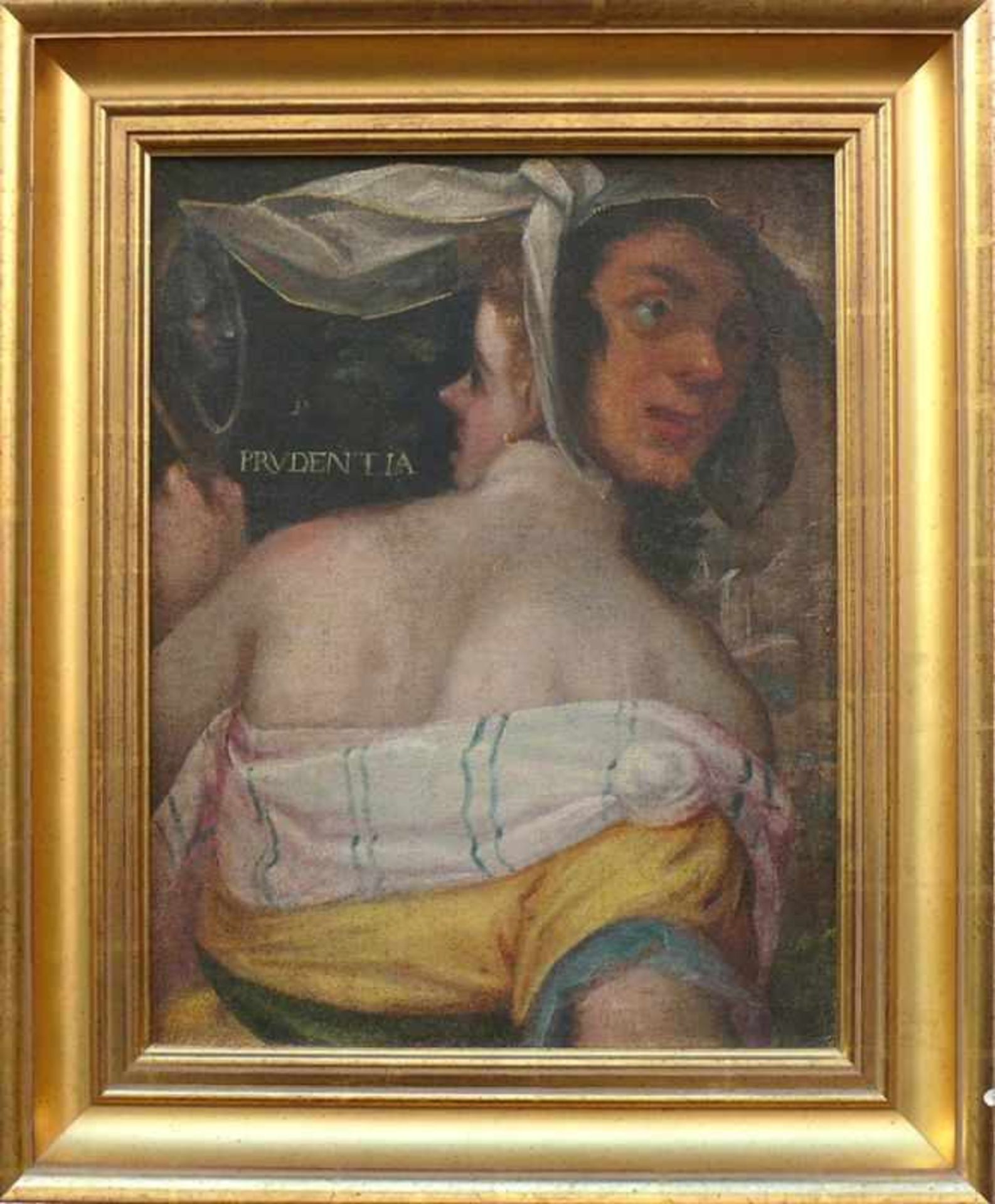 Anonym (18.Jh.)"Darstellung der Prudentia"; Allegorie einer janusköpfigen Frau, in einer Hand den