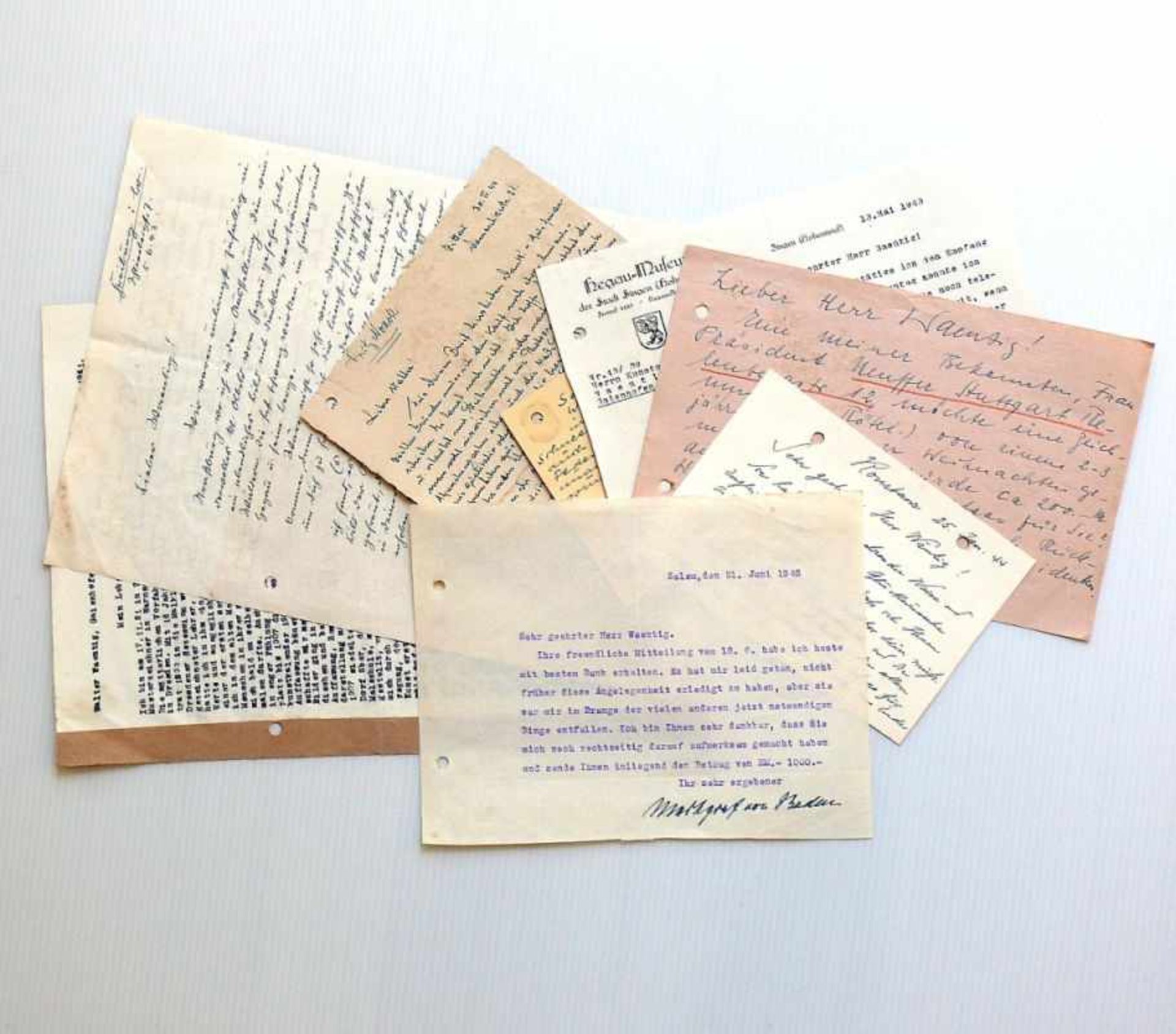 Konvolut Waentig-Schriftverkehrmit Museen, Künstlerfreunden und einem Schreiben von Markgraf von