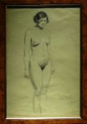 Lhote, André (1885 Bordeaux - 1962 Paris)"Stehender, weiblicher Akt"; Frontansicht; Bleistift,