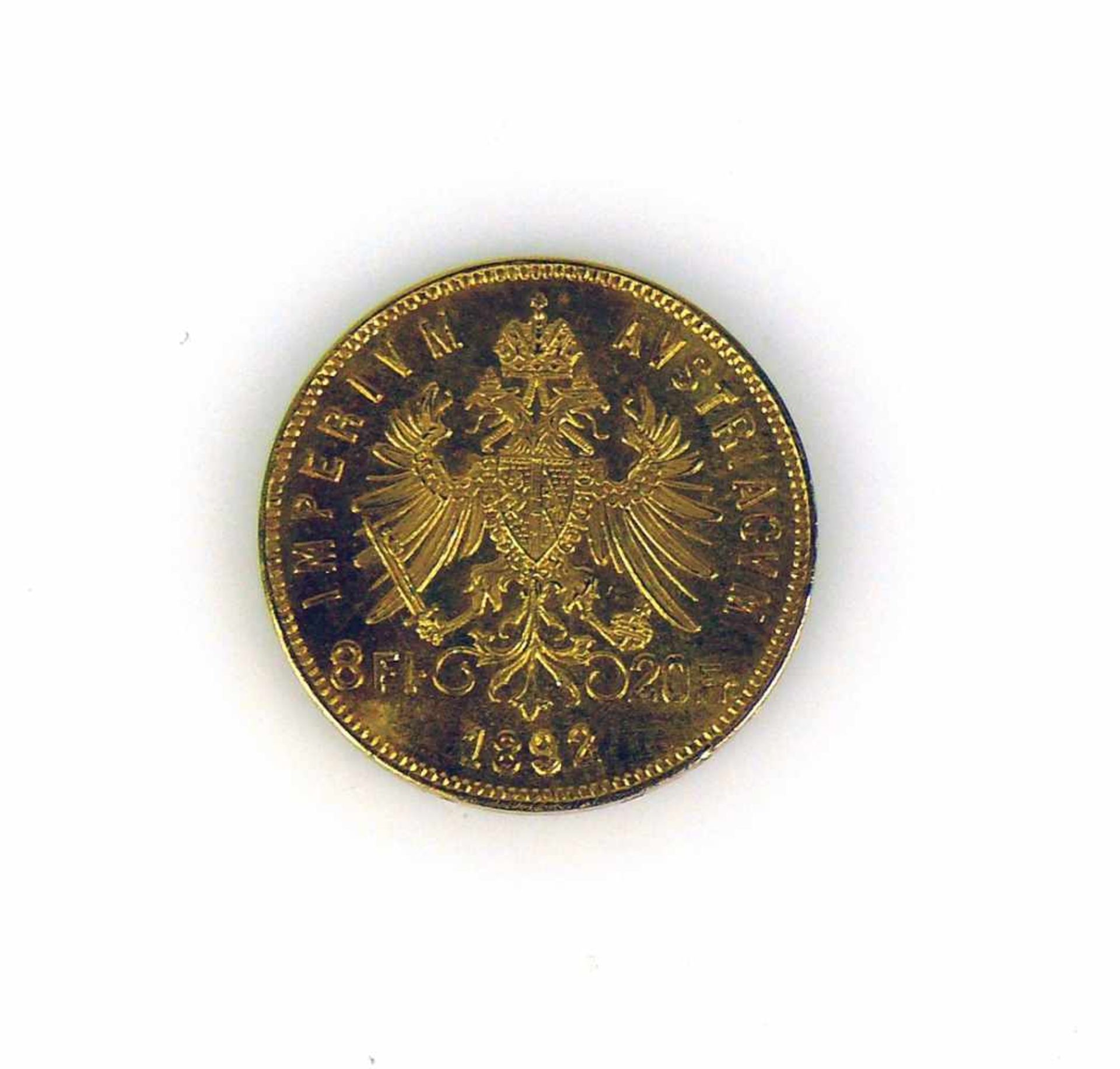 GoldmünzeFranz Joseph I; 1892; 8 Fl. 20 Fr.; 6,45g