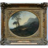 Duval, Étienne (1824-1914)"Landschaft bei Monaco"; Hirte mit Ziege auf einem baumbestandenen Weg