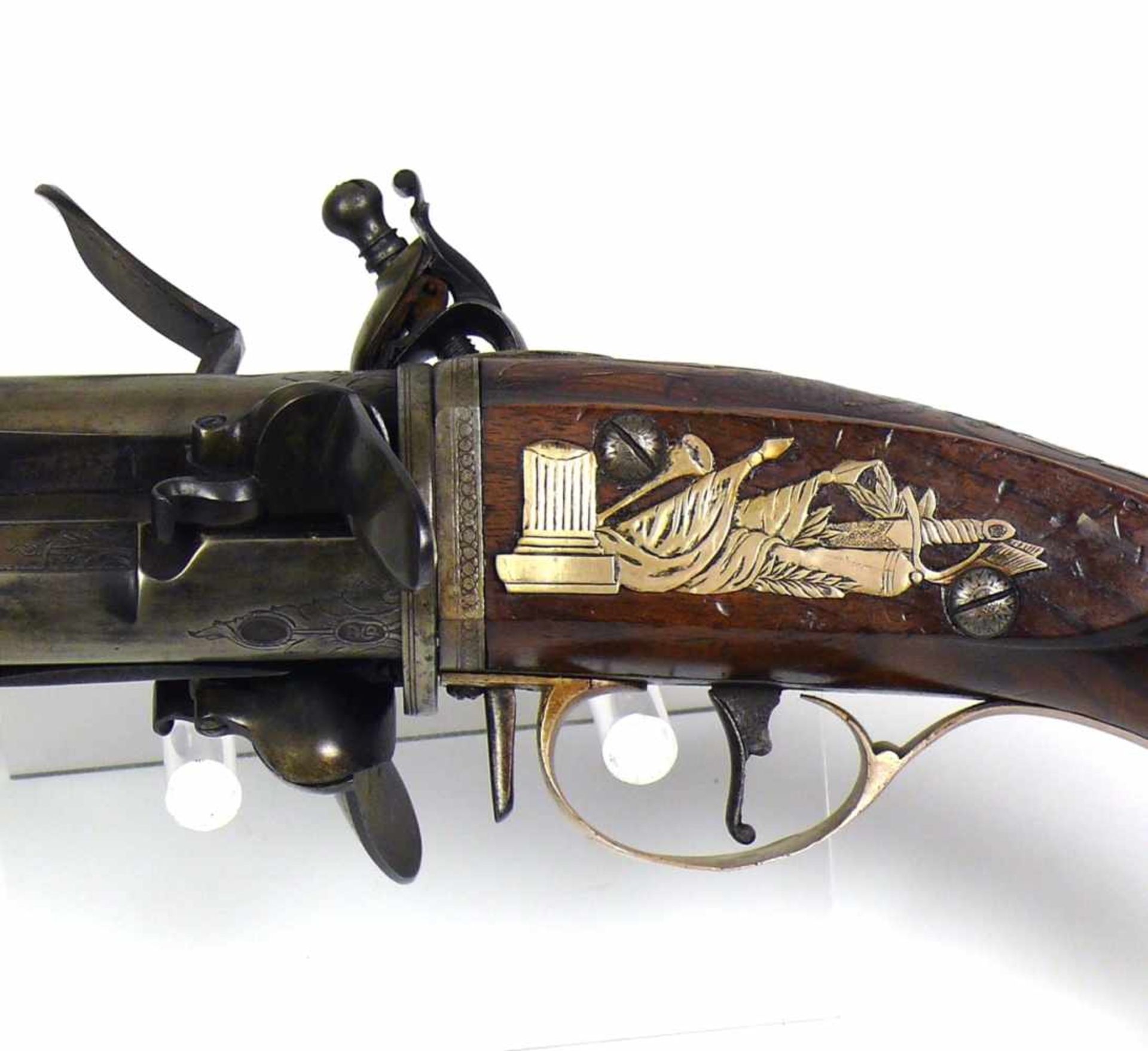 Seltene Systemwaffe (Stanton, London um 1790)Steinschloss-Pistole mit 1 Hahn, 3 Kammern und 3 - Image 10 of 16