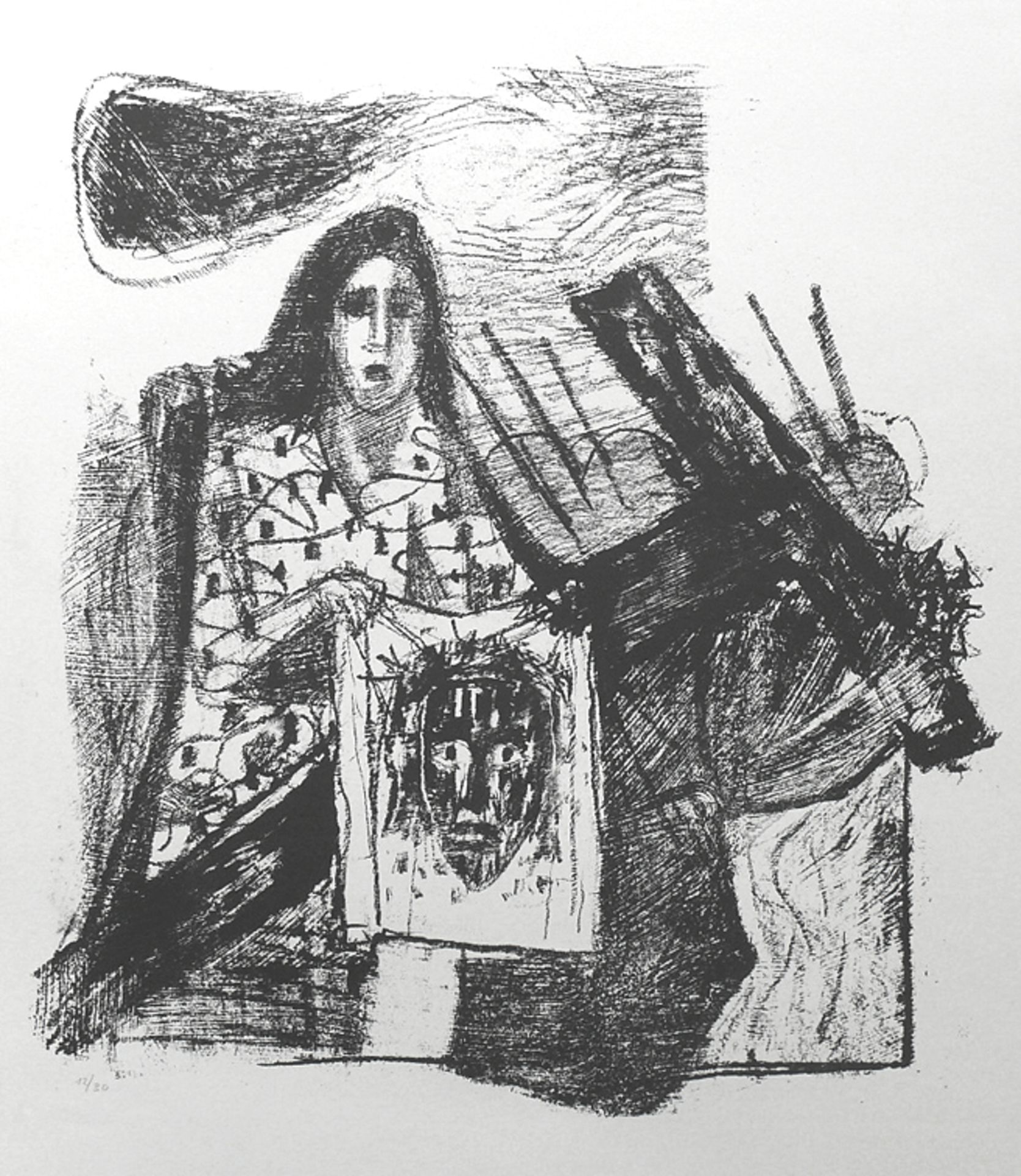 Dix, Otto (1891 Gera - 1969 Singen)"Die hl. Veronika II" (Kopf aufrecht); Lithographie in schwarz;