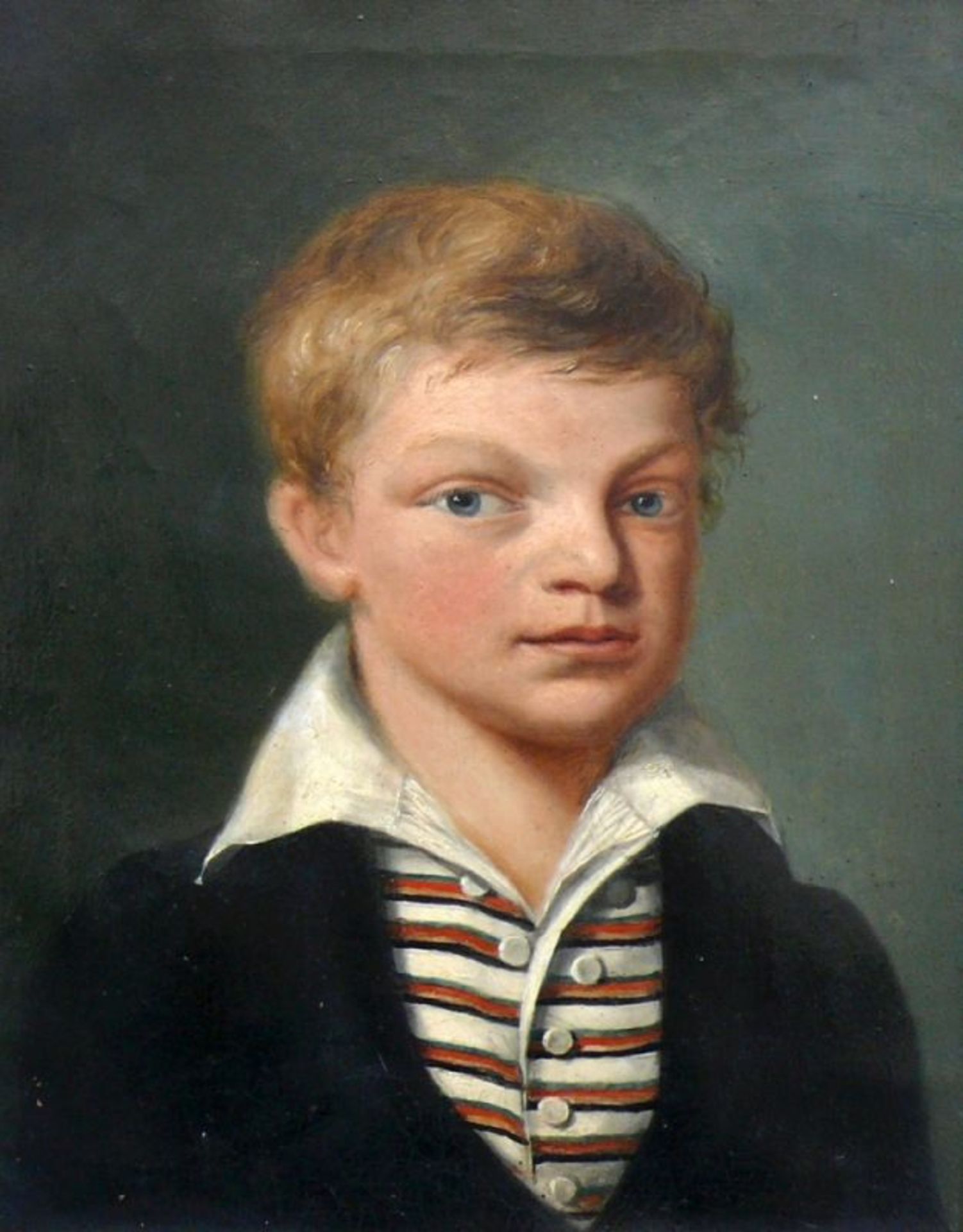 Anonym (19.Jh.,)"Portrait eines Jungen"; ÖL/LW; rückseitig beschriftet "Rudolf v. Buol (Bud) geb. 2. - Image 3 of 4