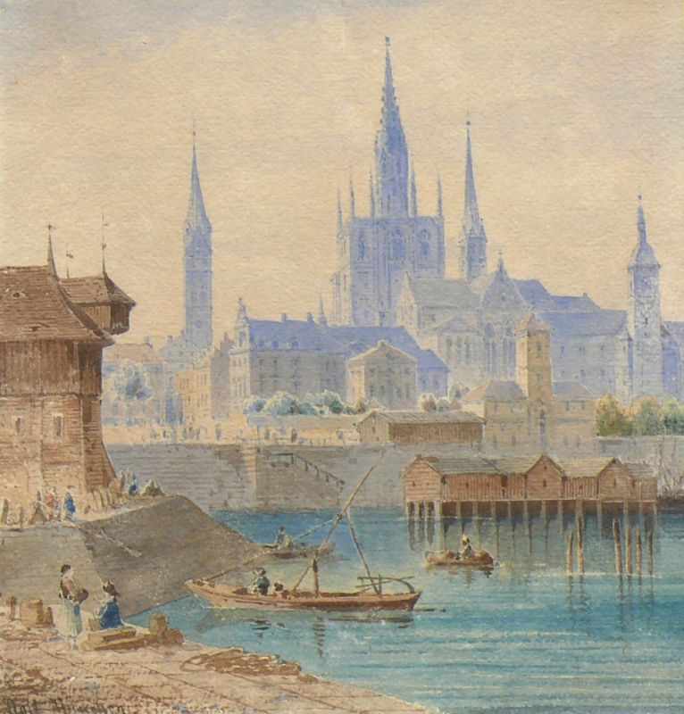 Doll, Anton (München 1826 - 1887)"Blick auf Konstanz" von der Hafenseite aus gesehen; Aquarell; - Image 4 of 6