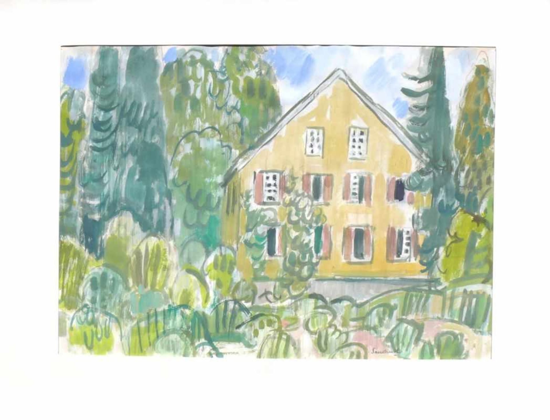 Sauerbruch, Hans (1910 Marburg - 1996 Konstanz)"Haus in Garten"; von Buschwerk, Bäumen und