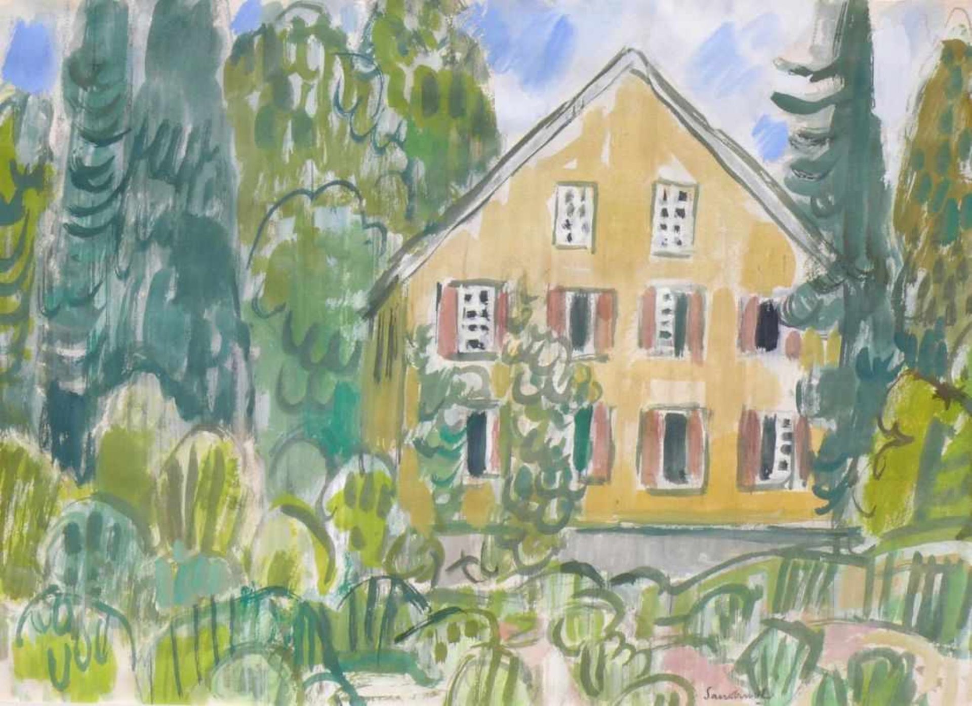 Sauerbruch, Hans (1910 Marburg - 1996 Konstanz)"Haus in Garten"; von Buschwerk, Bäumen und - Bild 3 aus 4