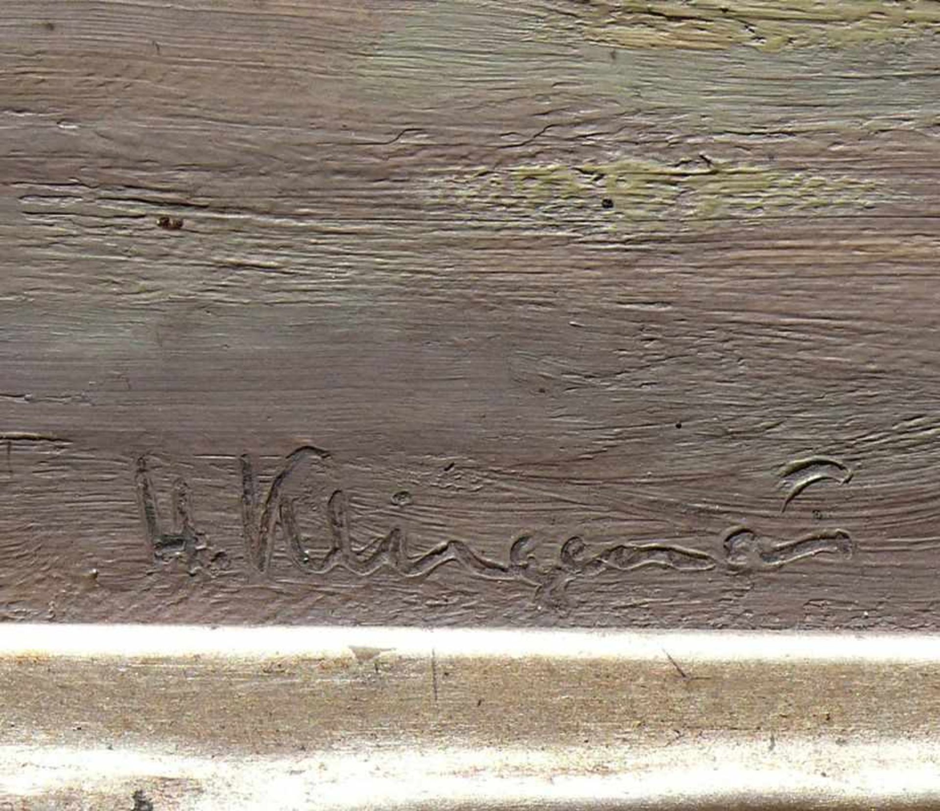 Klingemann, Hugo (1869 Wittmond - 1942 Stuttgart)"Boote am Ufer mit Fischerhütte"; ÖL/LW/Holz; - Image 4 of 4