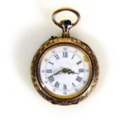 Damen-Taschenuhr (um 1900)Gehäuse und beide Rückendeckel in 18ct GG; Emailziffernblatt mit röm.