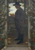 Würtenberger, Ernst Gustav (1868 Steißlingen - 1934 Karlsruhe)"Mann in Gartenlaube" mit Hut, einen