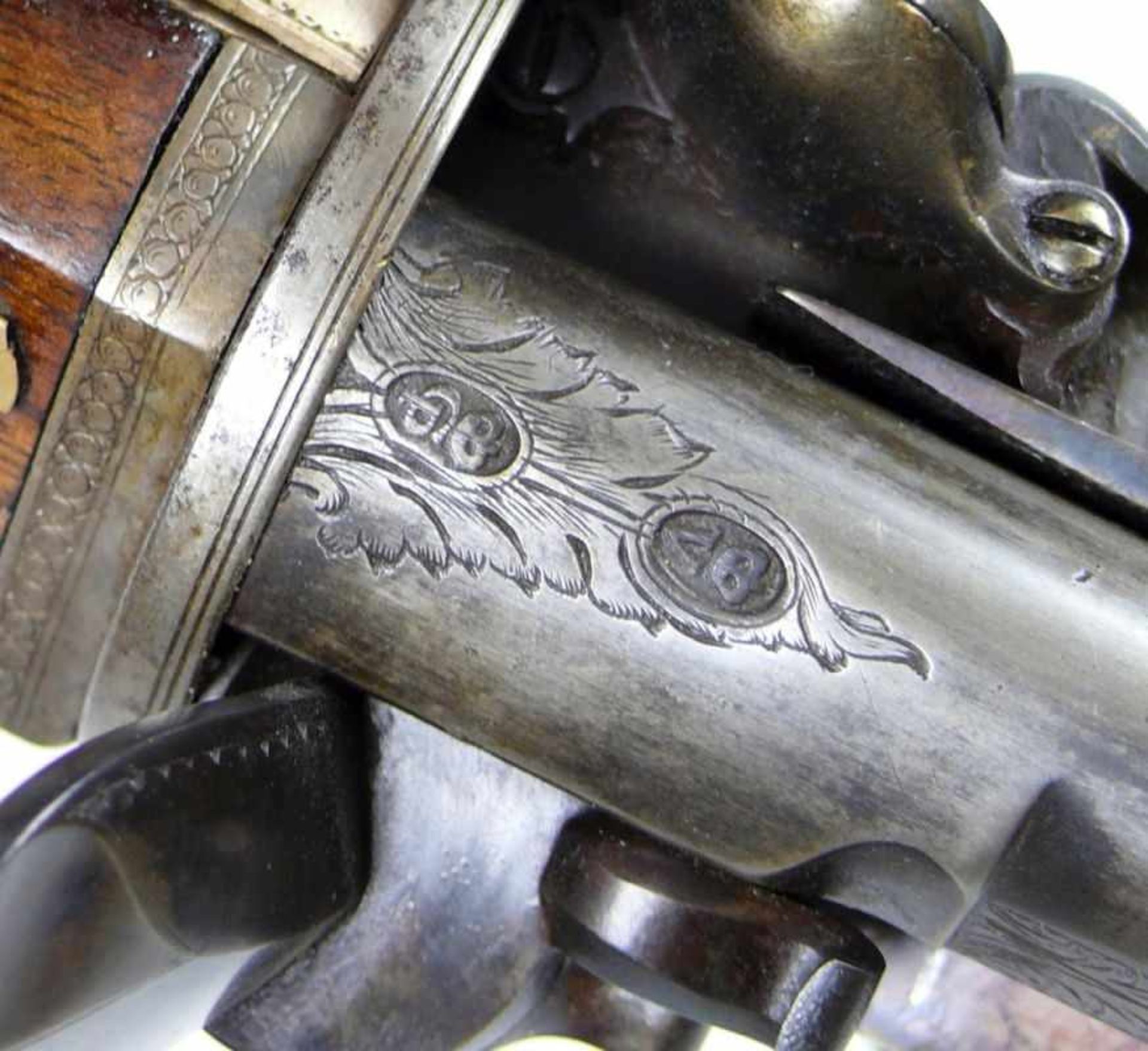 Seltene Systemwaffe (Stanton, London um 1790)Steinschloss-Pistole mit 1 Hahn, 3 Kammern und 3 - Image 5 of 16
