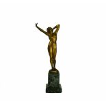 Schmotz, Rudolf (1884 - 1965)"Stehender, weiblicher Akt"; Bronze, goldfarben patiniert (