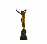 Schmotz, Rudolf (1884 - 1965)"Stehender, weiblicher Akt"; Bronze, goldfarben patiniert (