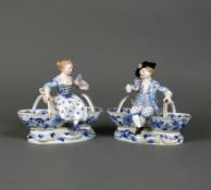 2 figürliche Gewürzschalen (Meissen, 1860 - 1924)Ritz-Nr. 3024; Mann bzw. Frau, jeweils zwischen