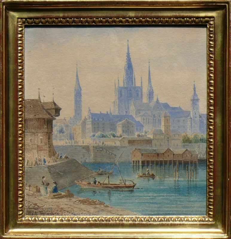Doll, Anton (München 1826 - 1887)"Blick auf Konstanz" von der Hafenseite aus gesehen; Aquarell;