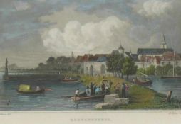 Radolfzell (Mitte 19.Jh.)"Blick auf Hafen" mit Münster; col. Stahlstich von Tombleson/Rowe; ca. 10 x