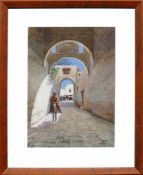 Rappini, Vittorio (1877 - 1939)"Orientalistische Szene"; Araber auf Esel in Gasse vor einem Markt;