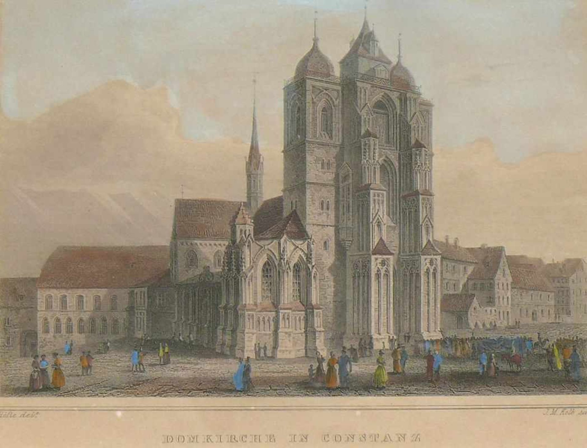 Constanz (MItee 19.Jh.)"Domkirche" mit belebtem Münsterplatz; col. Stahlstich von Höfle/Kolb; ca. 10 - Image 2 of 2