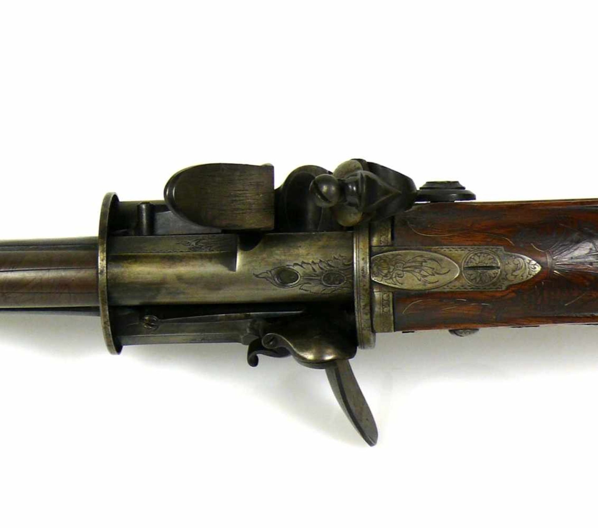 Seltene Systemwaffe (Stanton, London um 1790)Steinschloss-Pistole mit 1 Hahn, 3 Kammern und 3 - Image 13 of 16