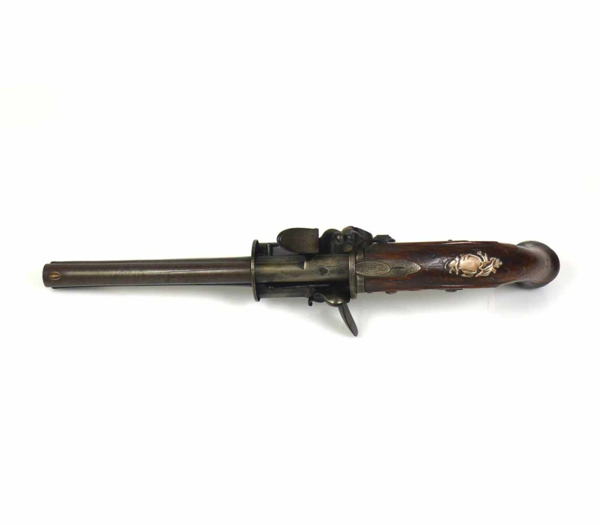 Seltene Systemwaffe (Stanton, London um 1790)Steinschloss-Pistole mit 1 Hahn, 3 Kammern und 3 - Image 12 of 16