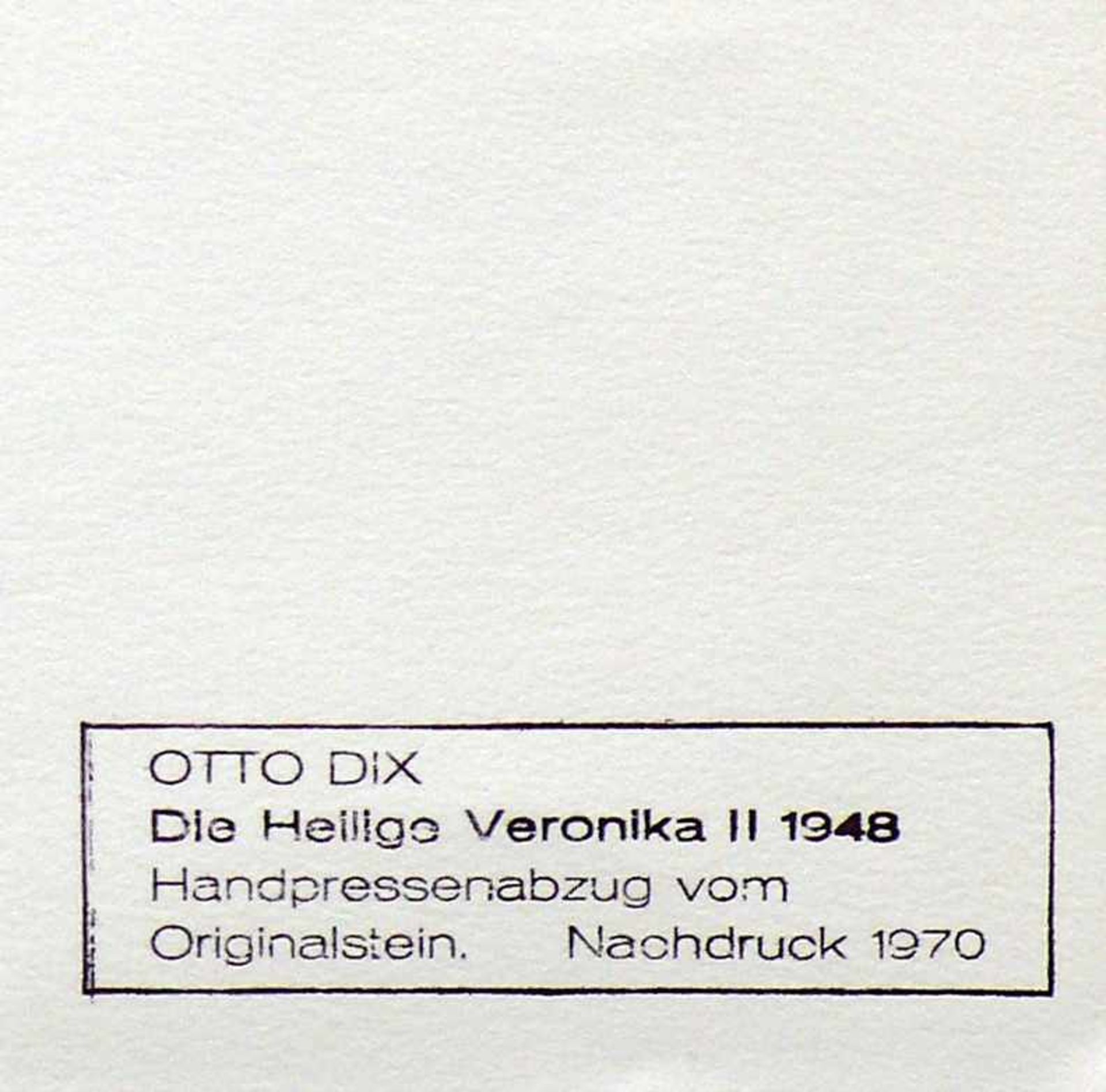 Dix, Otto (1891 Gera - 1969 Singen)"Die hl. Veronika II" (Kopf aufrecht); Lithographie in schwarz; - Bild 2 aus 2
