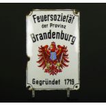 Emailschild"Feuersozietät der Provinz Brandenburg, gegründet 1719"; farbiger Email; mit