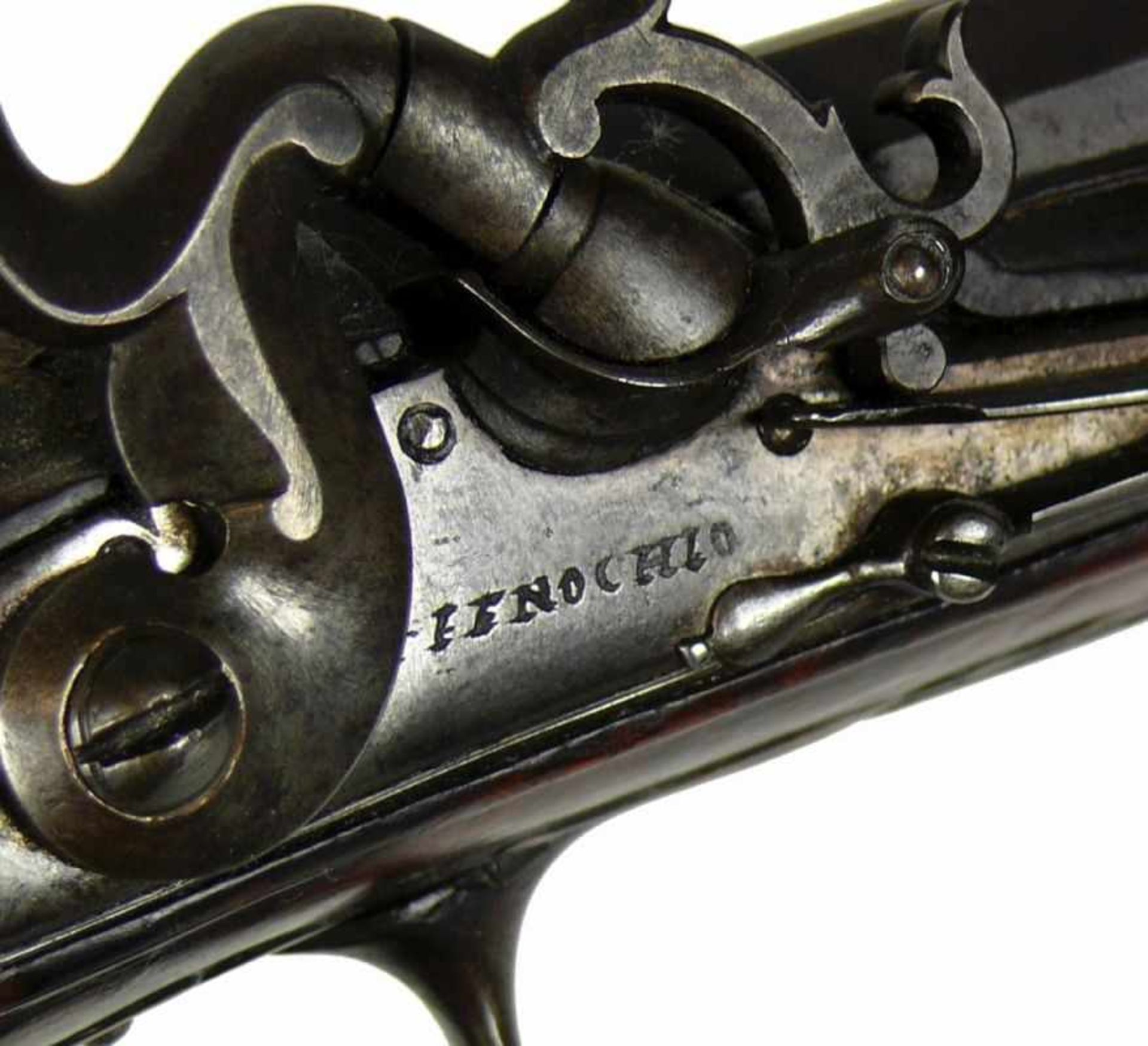 Kleine Pistole (Italien, Ende 18.Jh.)vollgeschäftetes Wurzelholz; Lauf von oktogonal in rund - Image 5 of 16
