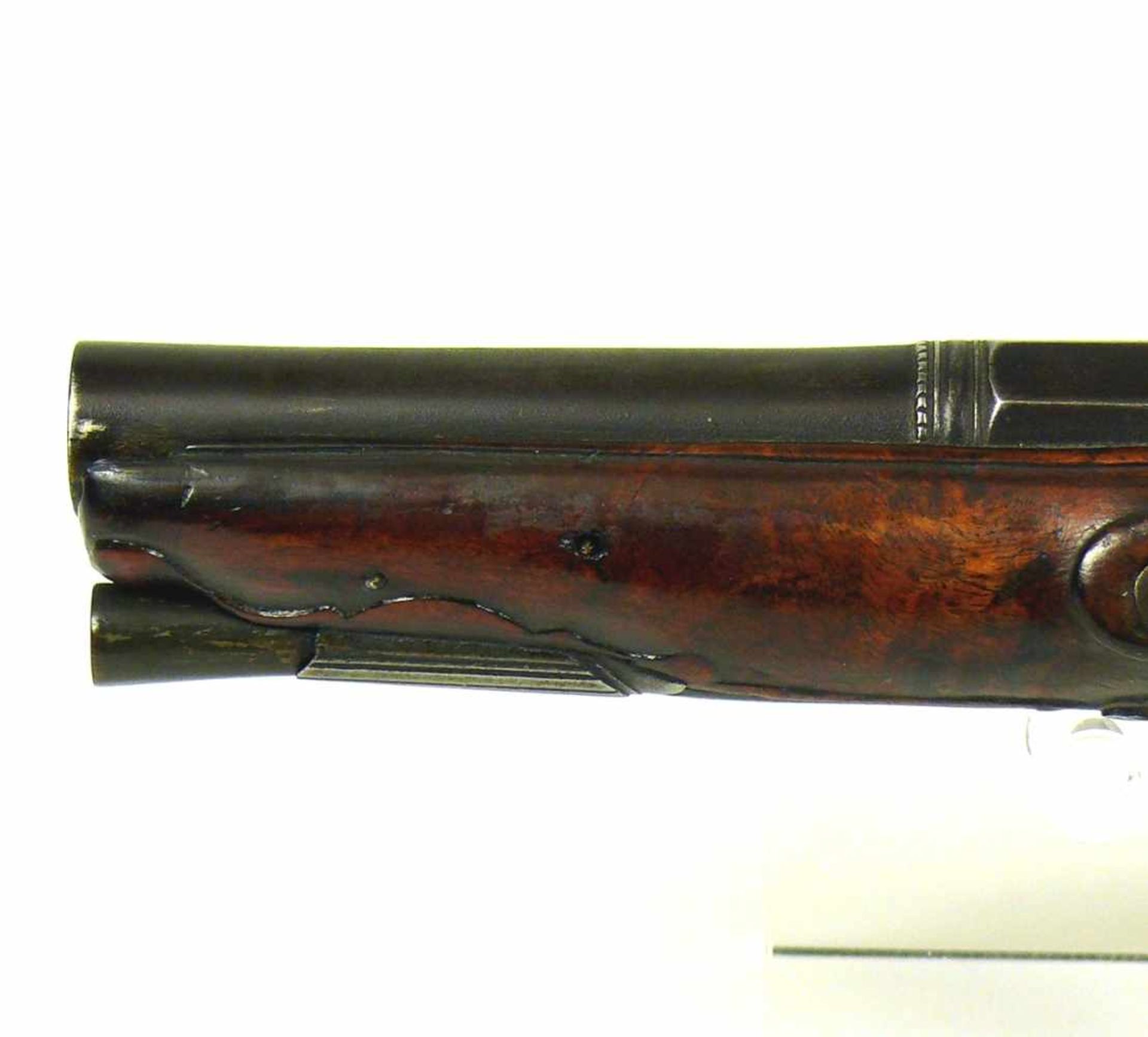 Kleine Pistole (Italien, Ende 18.Jh.)vollgeschäftetes Wurzelholz; Lauf von oktogonal in rund - Image 12 of 16