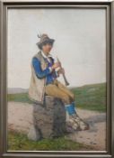 Indoni II, Filippo (1842 - 1908)"Hirte mit Flöte" auf einem Steinpostament sitzend; weite