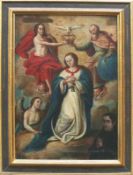 Anonym (18.Jh.)"Marienkrönung"; im Zentrum Maria auf Mondsichel stehend, oben seitlich Jesus mit