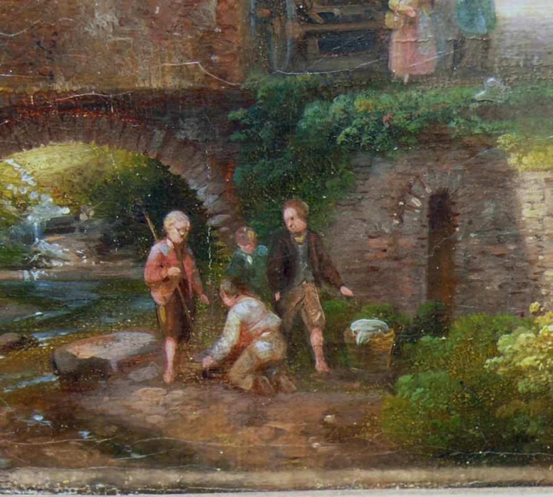 Janz, Philipp (Mainz 1813 - 1885)"Motiv in Idarstein"; Blick auf Häusergruppe und belebte Straße mit - Image 2 of 5