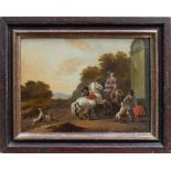 Douw, Simon J. van (Antwerpen 1630 - 1677)"Reiter am Brunnen"; Landschaft mit Reiter und Pferden