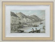 Ludwigshafen (um 1850)"Blick auf Hafen"; Farblithographie von J.N. Heinemann, 1856;