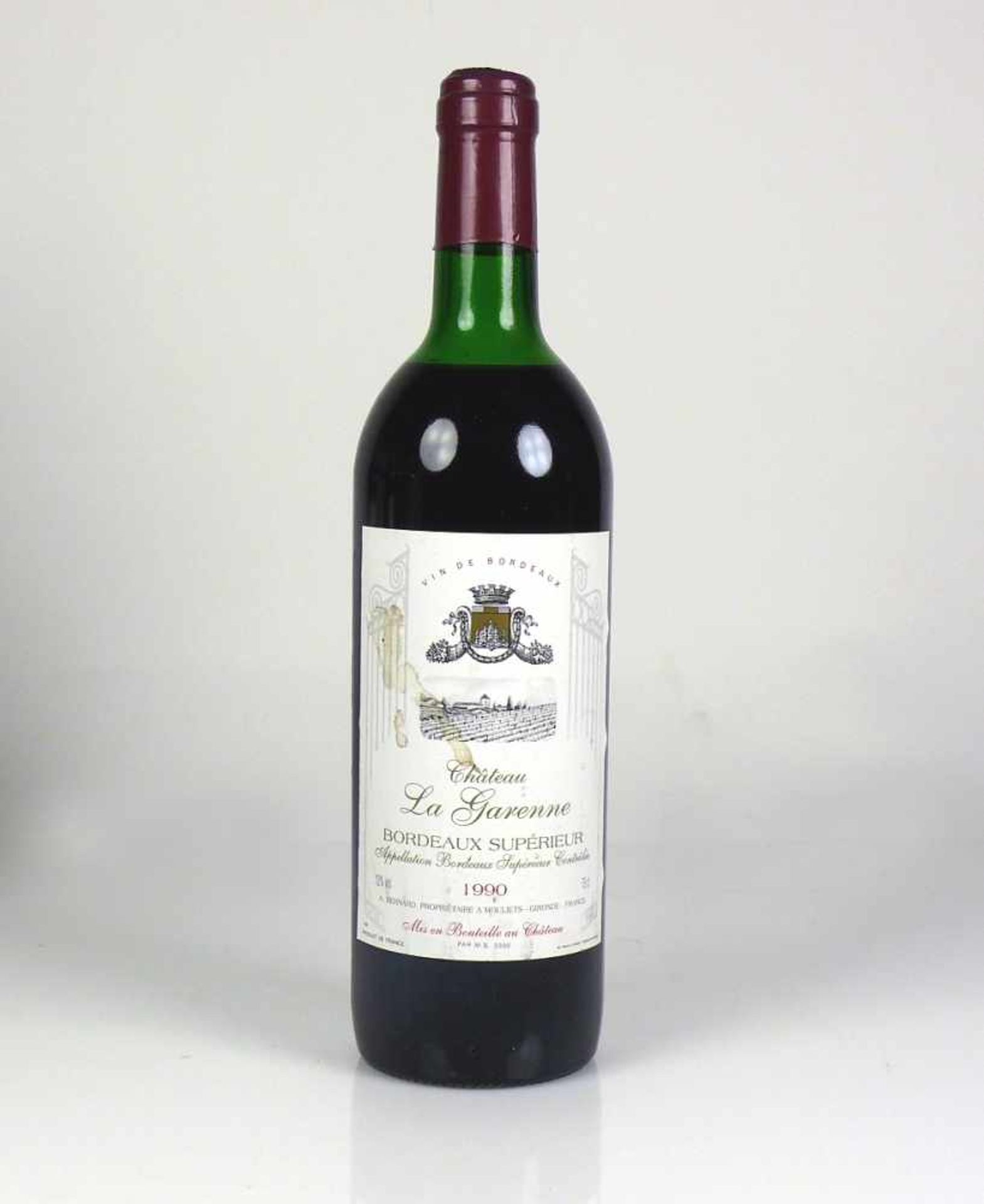 4 Fl. Rotwein"Château La Garenne"; Bordeaux Supérieur 1990; A. Bernard; sehr leichter Schwund; " - Bild 8 aus 9