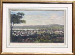 Zürich (um 1840)"Blick auf Zürich mit See" von einer Anhöhe aus Richtung Süden; handcol. Aquatinta