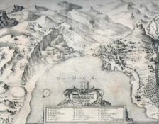 Bregentz (Matthäus Merian, 1647)"Gesamtansicht" mit Bodensee und umliegenden Bergen aus der