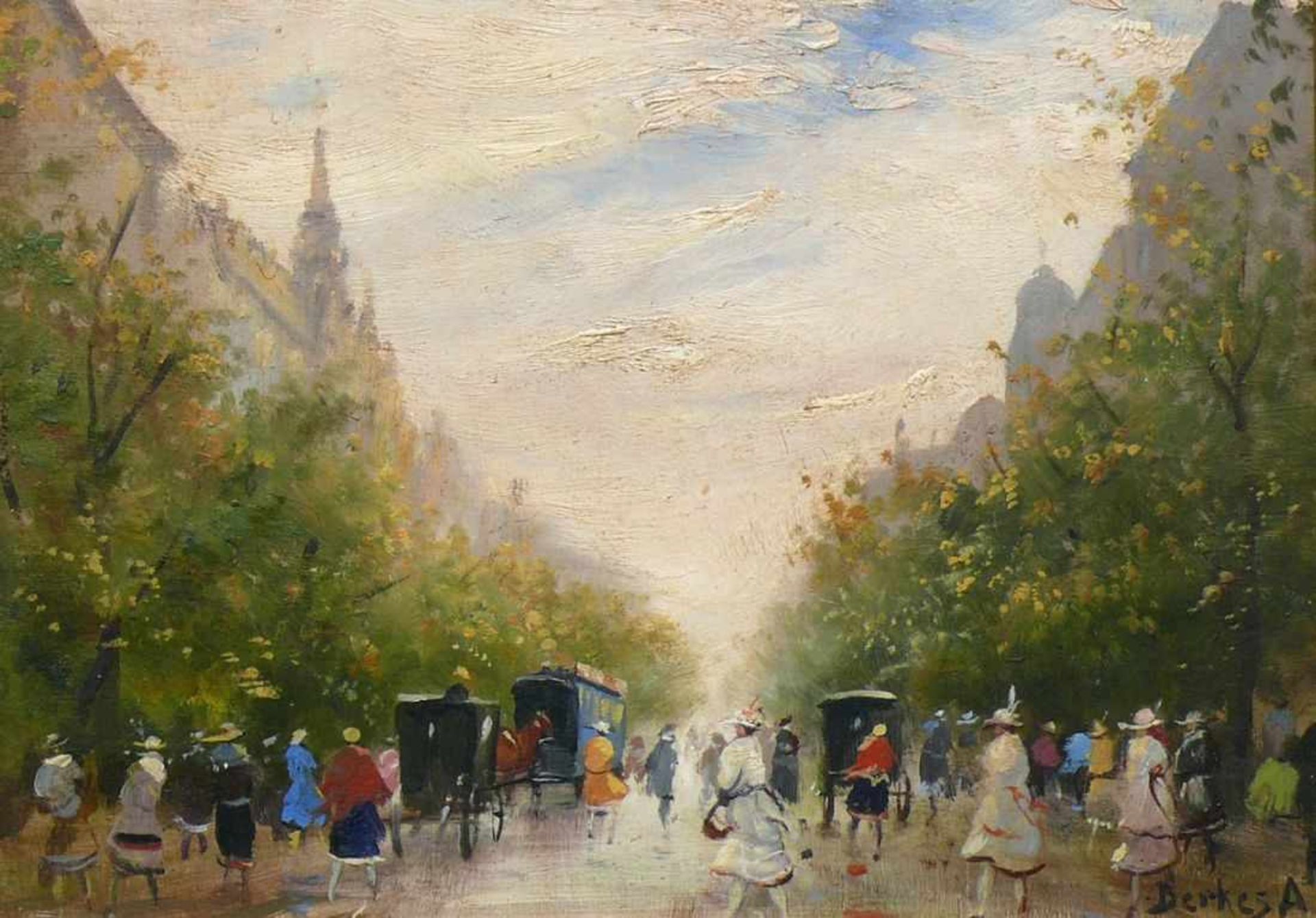 Berkes, Antal (Budapest 1874 - 1938)"Baumbestandener Boulevard in Paris" der 20er Jahre; ÖL/Holz; - Image 4 of 4