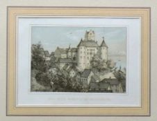 Meersburg (um 1850)"Blick auf altes Schloß und See"; Farblithographie von J.N. Heinemann, 1856;