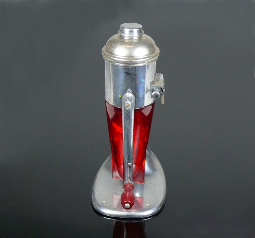 Küchenmixer (um 1950)Chrom mit rotem Glas; Handdrehkurbel mit Holzgriff; H: 30,5 cm; aus - Image 3 of 4