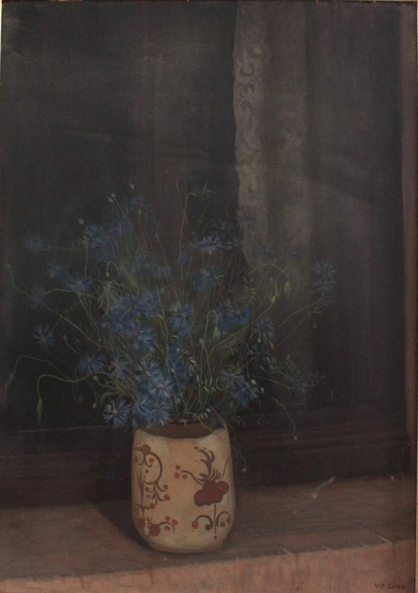 Walter Conz 1872 - 1974Stillleben mit blauen Streublumen, Öl auf Pappe gemalt, unten rechts - Bild 2 aus 4