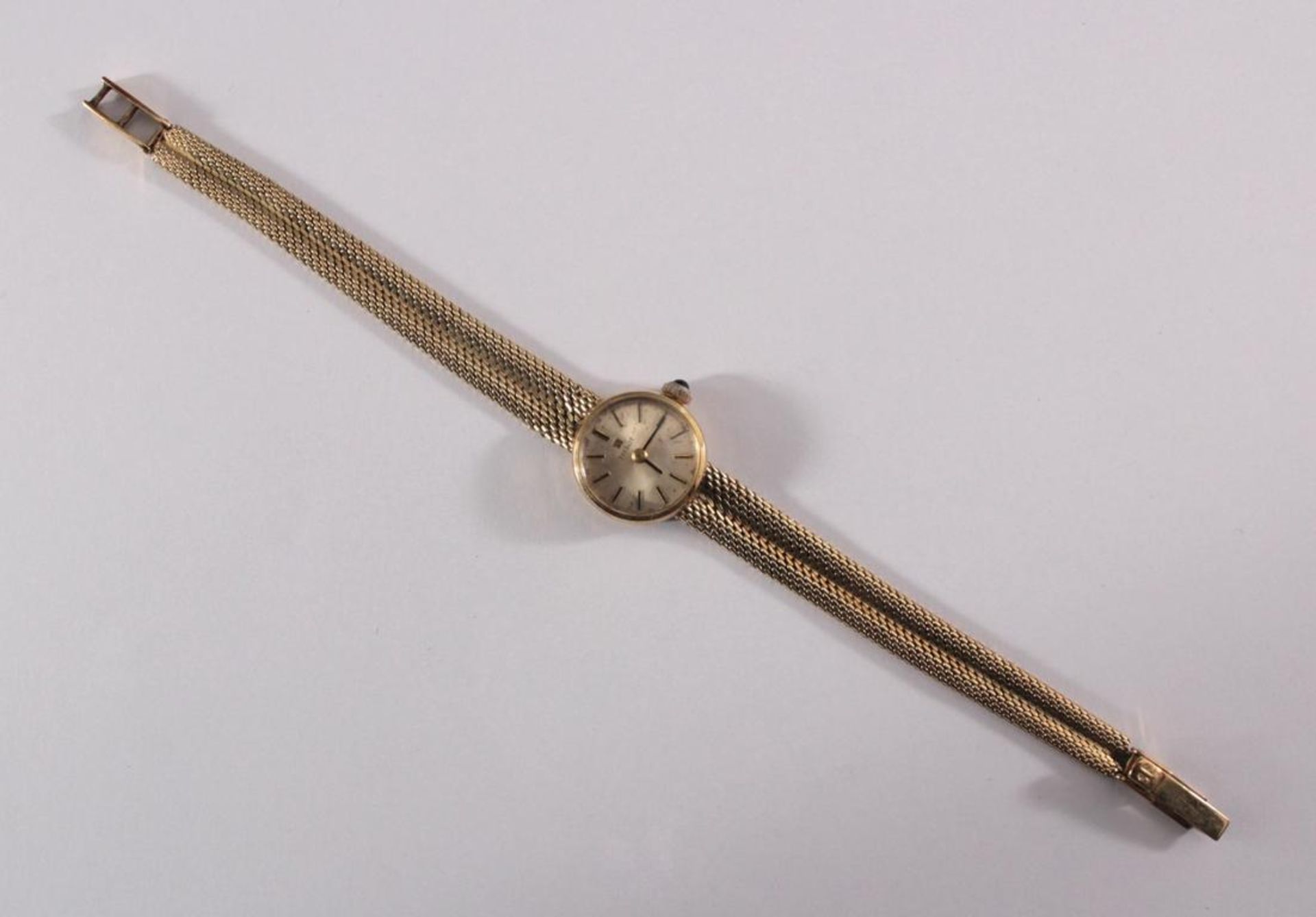 Tissot Damenarmbanduhr 14 Karat GelbgoldWerk läuft an, im Armband punziert 585, Krone besetzt mit - Bild 2 aus 6