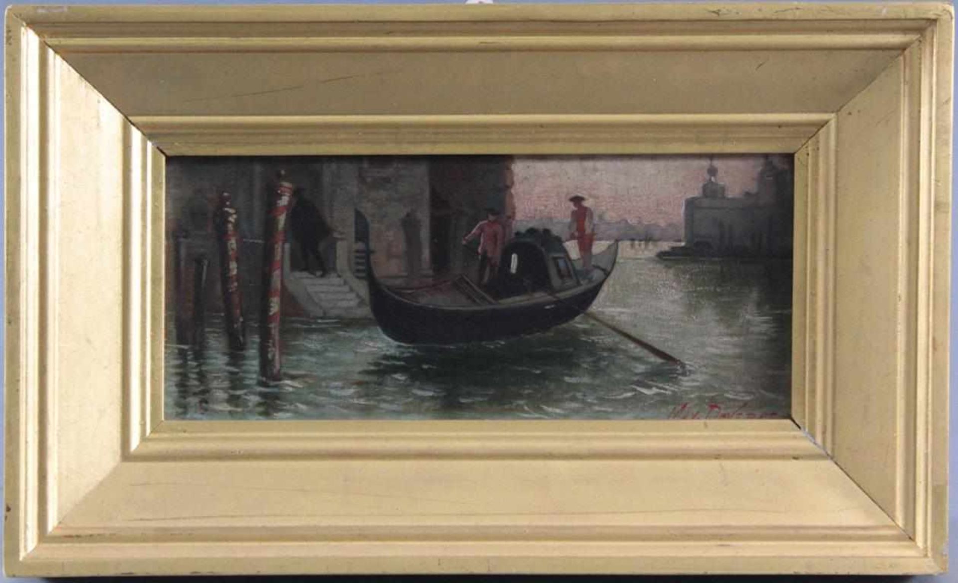 Maximilian Dovera (XIX)Öl auf Holz, "Venedig", rechts unten signiert, ca. 16 x 34,5 cm. Gerahmt