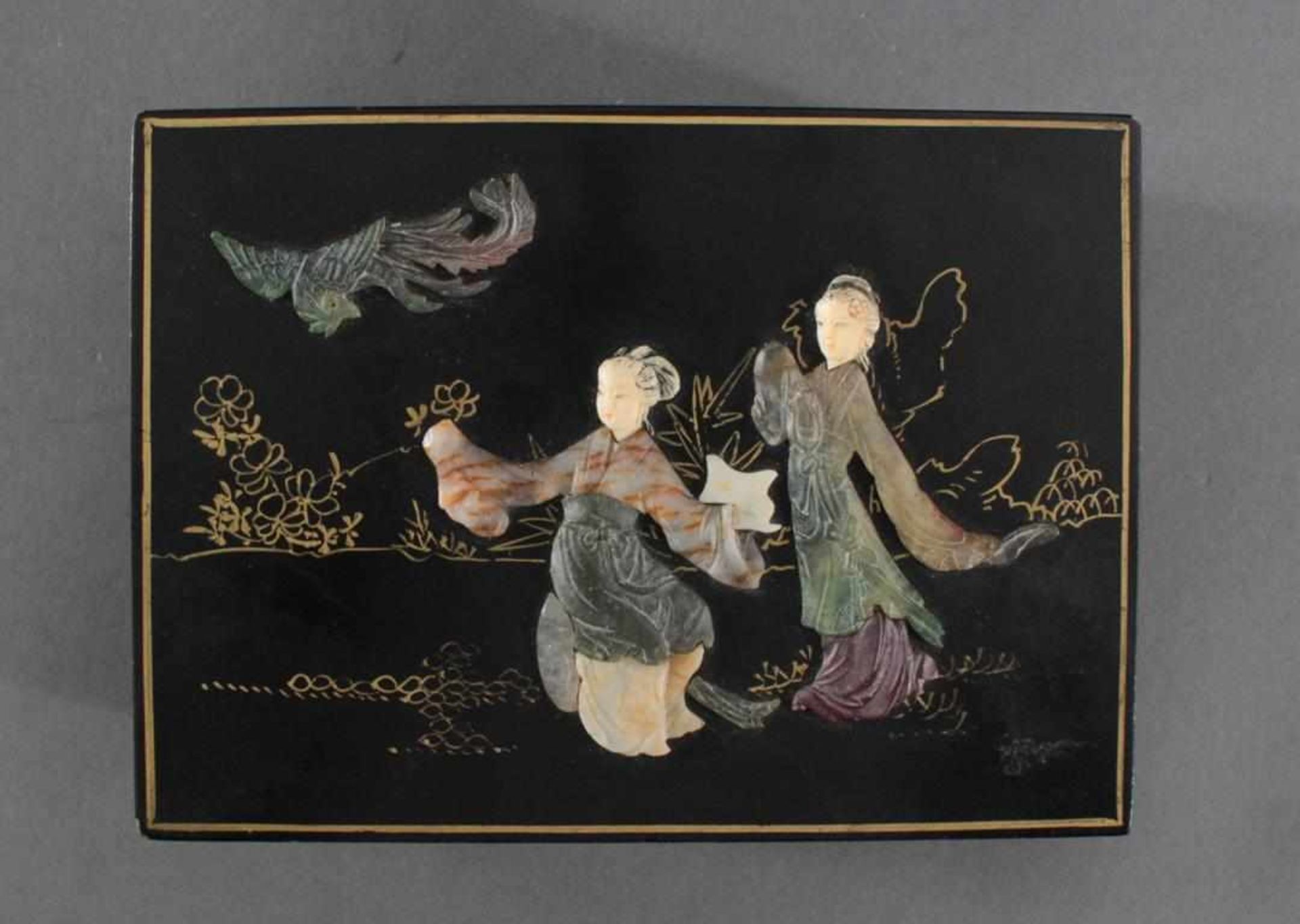 Schmuckschatulle, China, 20. JahrhundertHolz, ebonisiert, rechteckige Form, Scharnierdeckel, - Bild 5 aus 5
